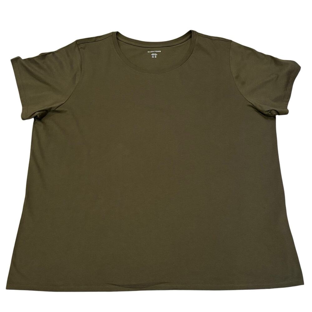 NWT Eileen Fisher Olive Green Organic Pima Cotton Knit Short Sleeve Tee Size 3X